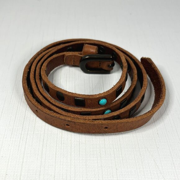 NAPAIJRI Womens Turquoise Studded Western Leather Belt Narrow Boho Ranch